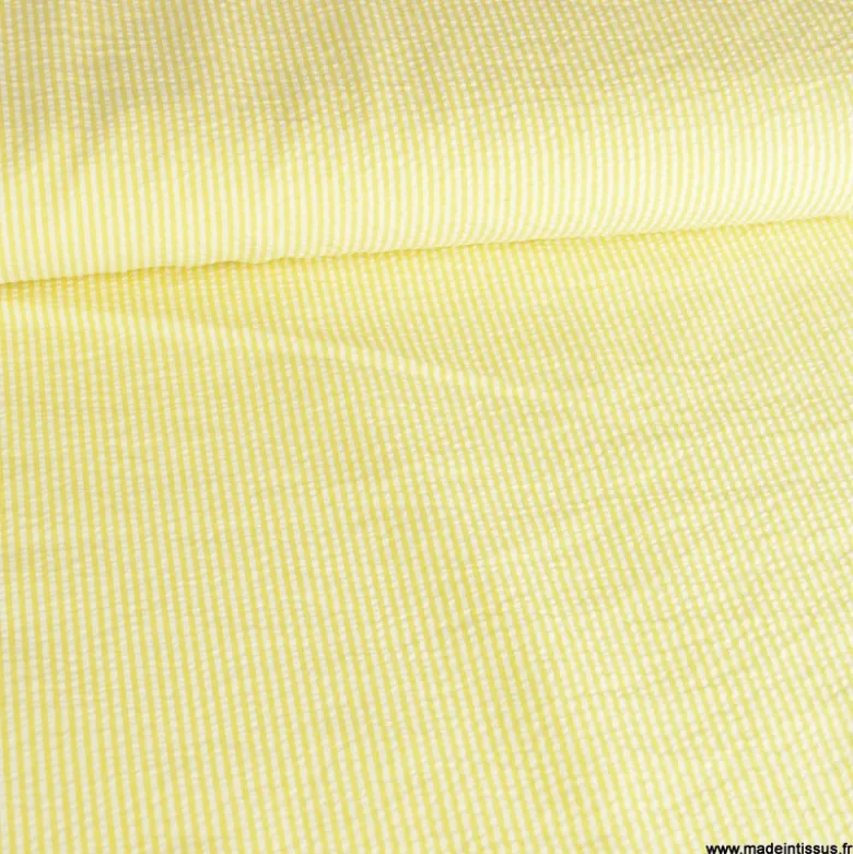 Tissu seersucker à rayures Jaune et blanc