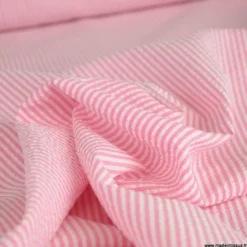 Tissu seersucker à rayures Rose et blanc