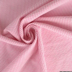 Tissu seersucker à rayures Rose et blanc