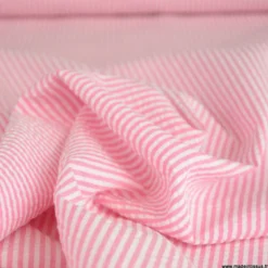 Tissu seersucker à rayures Rose et blanc