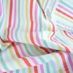 Tissu seersucker à rayures rouge, vert et rose