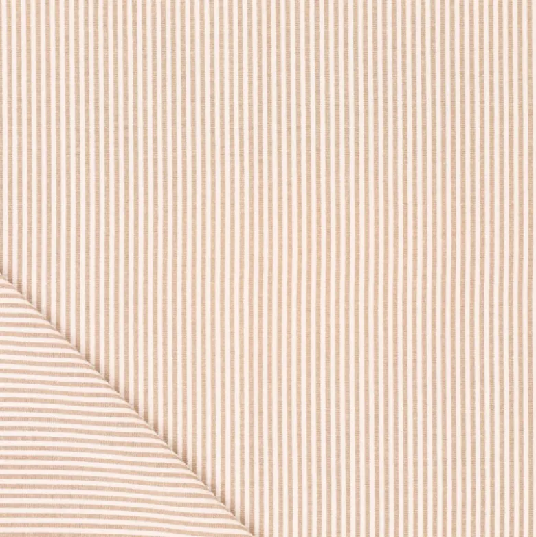 Tissu seersucker à rayures sable et blanc - oeko tex