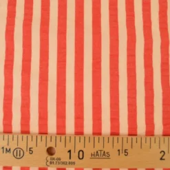 Tissu seersucker à rayures Tom - Abricot et Cerise