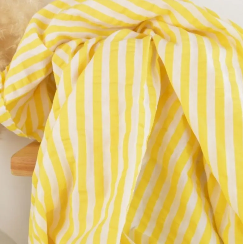 Tissu seersucker à rayures Tom - Blanc et Jaune