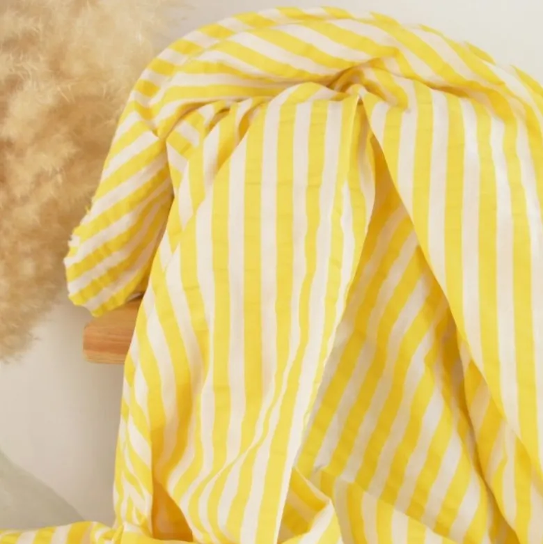 Tissu seersucker à rayures Tom - Blanc et Jaune
