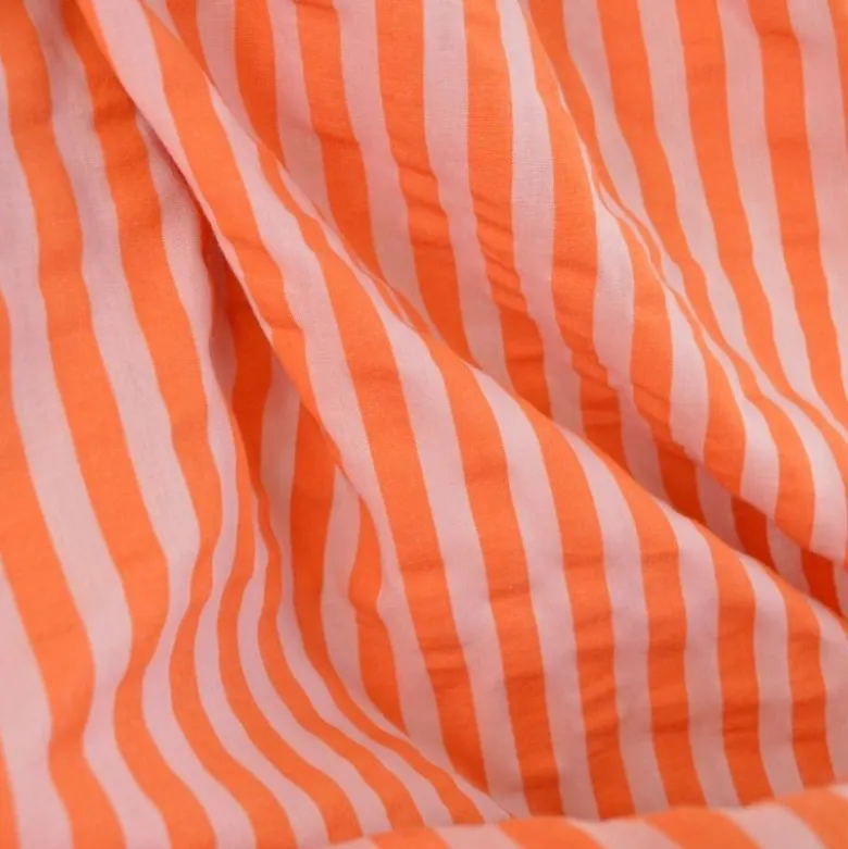 Tissu seersucker à rayures Tom - Rose et Tangerine