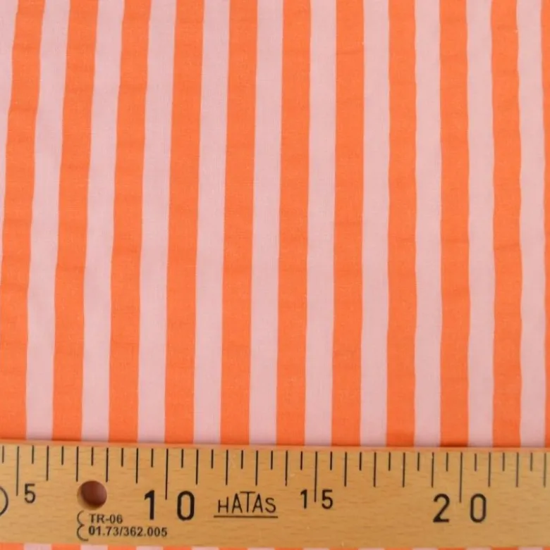Tissu seersucker à rayures Tom - Rose et Tangerine