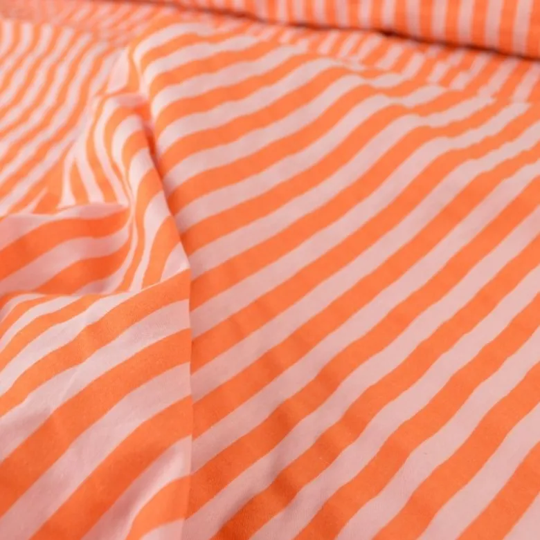 Tissu seersucker à rayures Tom - Rose et Tangerine