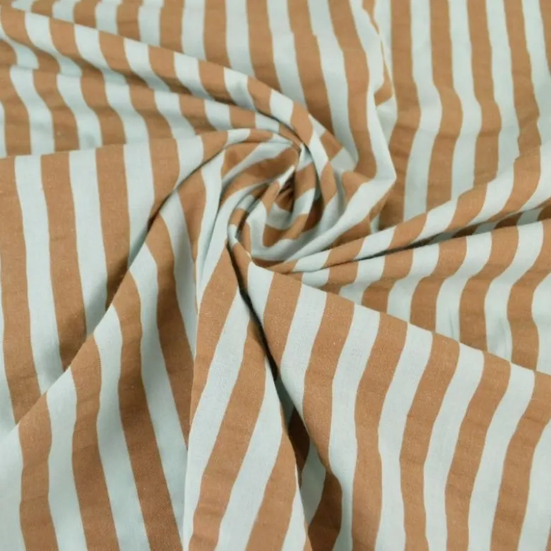 Tissu seersucker à rayures Tom - Menthe et camel