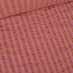 Tissu seersucker à rayures Tom - Bois de rose et Toffee