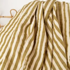 Tissu seersucker à rayures Tom - Pêche et Havane