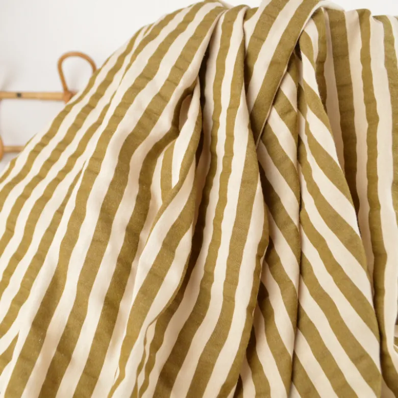 Tissu seersucker à rayures Tom - Pêche et Havane