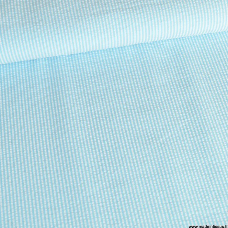 Tissu seersucker à rayures Turquoise et blanc