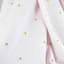 Tissu Seersucker Rose Nude Rayures Fines Brodé Marguerites – Coton Léger Été
