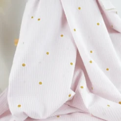 Tissu Seersucker Rose Nude Rayures Fines Brodé Marguerites – Coton Léger Été