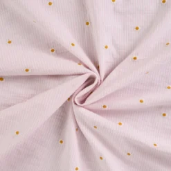 Tissu Seersucker Rose Nude Rayures Fines Brodé Marguerites – Coton Léger Été