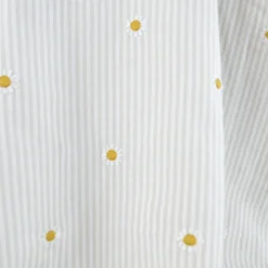 Tissu Seersucker Sable Rayures Fines Brodé Marguerites – Coton Léger Été