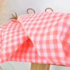 Tissu seersucker Vichy grands carreaux rose fluo