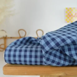 Tissu seersucker Vichy Grands carreaux Bleu marine et bleu