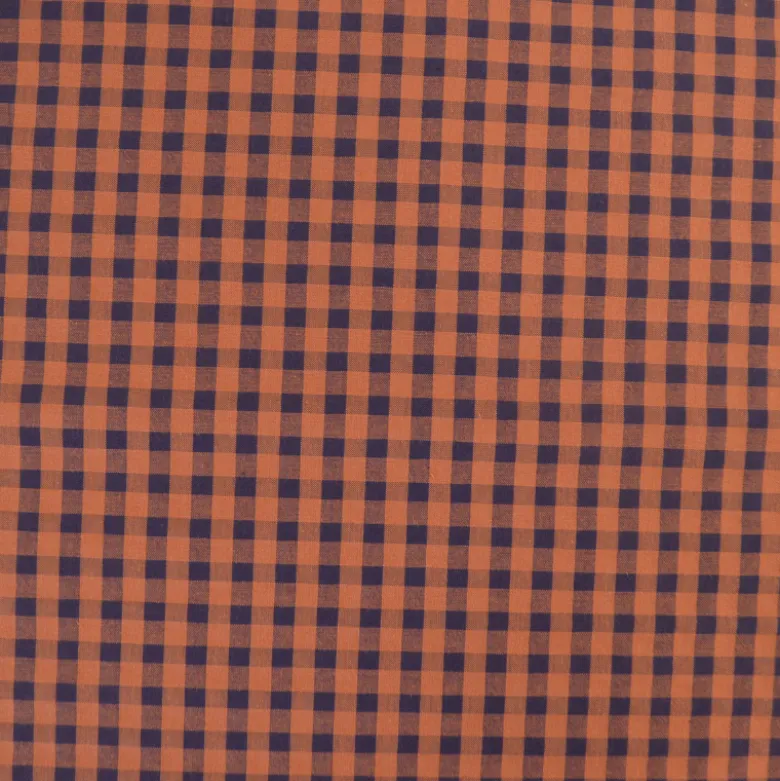 Tissu seersucker Vichy grands carreaux Caramel et Aubergine - OEKO TEX