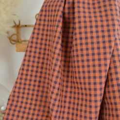 Tissu seersucker Vichy grands carreaux Caramel et Aubergine - OEKO TEX
