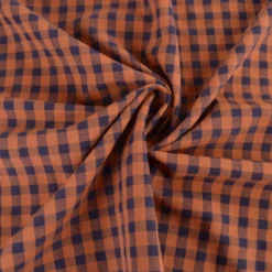 Tissu seersucker Vichy grands carreaux Caramel et Aubergine - OEKO TEX