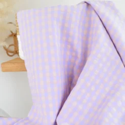 Tissu seersucker Vichy grands carreaux - Lilas