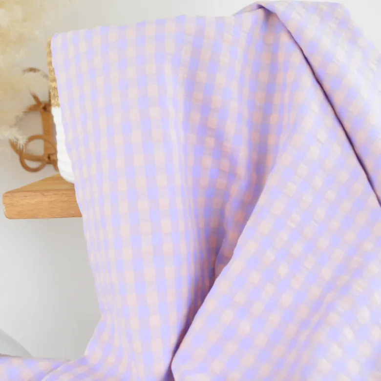 Tissu seersucker Vichy grands carreaux - Lilas