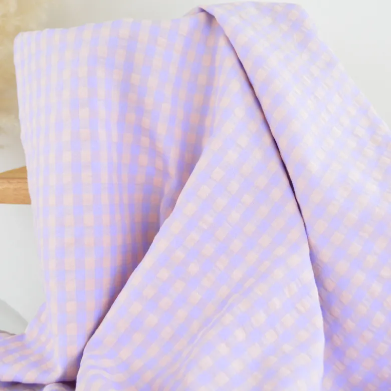 Tissu seersucker Vichy grands carreaux - Lilas