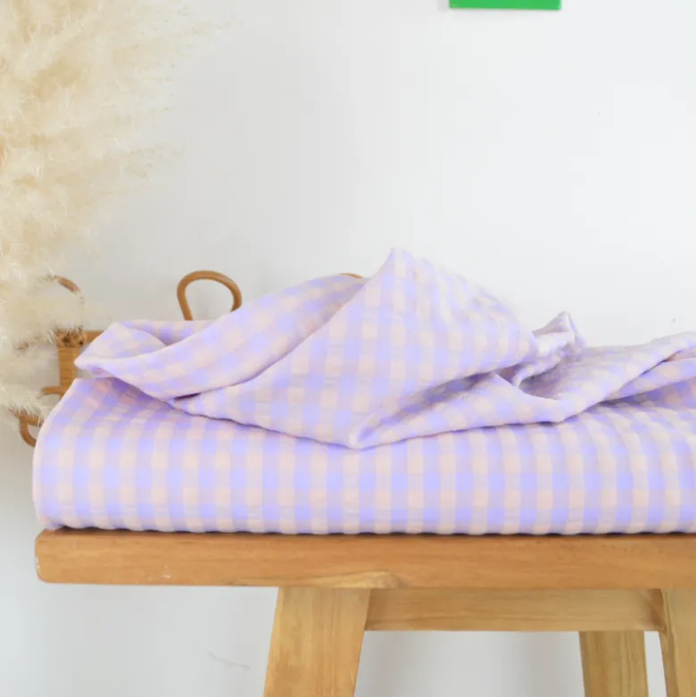 Tissu seersucker Vichy grands carreaux - Lilas
