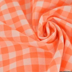 Tissu seersucker Vichy grands carreaux Orange Fluo - OEKO TEX