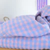 Tissu seersucker Vichy grands carreaux Bleu indigo et rose