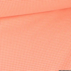 Tissu seersucker Vichy petits carreaux Orange Fluo - OEKO TEX