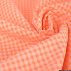 Tissu seersucker Vichy petits carreaux Orange Fluo - OEKO TEX