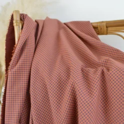 Tissu seersucker Vichy petits carreaux Caramel et Aubergine - OEKO TEX