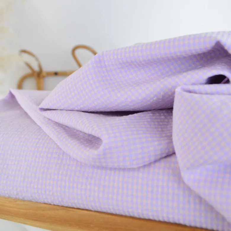 Tissu seersucker Vichy petits carreaux Lilas