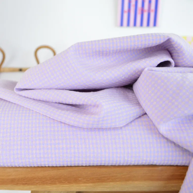 Tissu seersucker Vichy petits carreaux Lilas