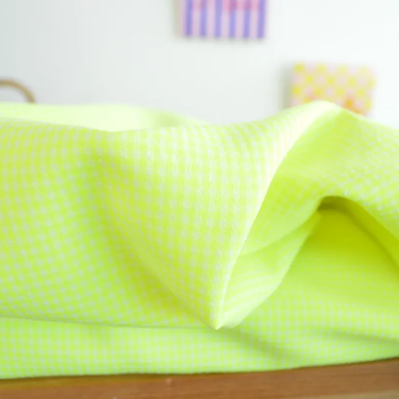 Tissu seersucker Vichy petits carreaux Jaune fluo