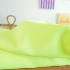Tissu seersucker Vichy petits carreaux Jaune fluo