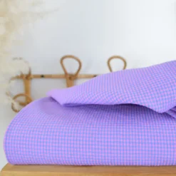 Tissu seersucker Vichy petits carreaux Bleu cobalt et rose