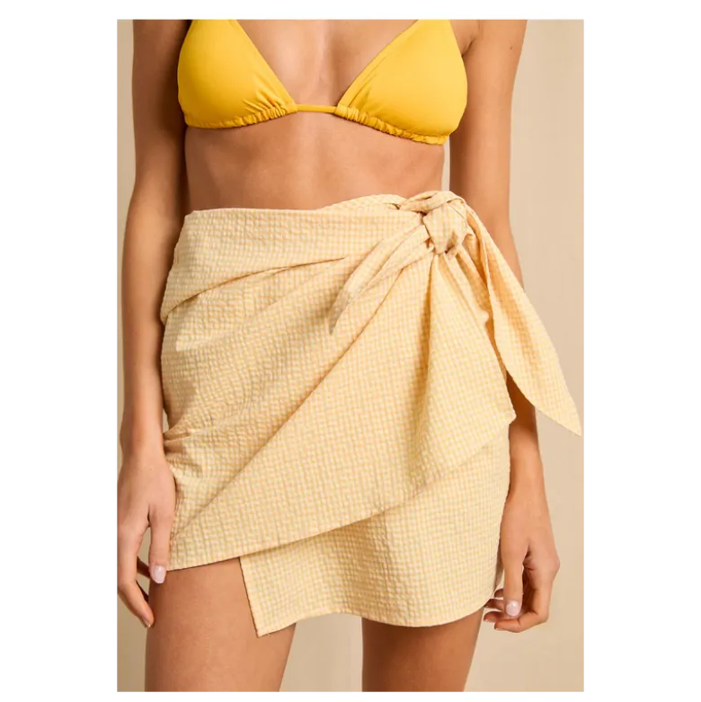 Tissu seersucker Vichy petits carreaux jaune et blanc - OEKO TEX
