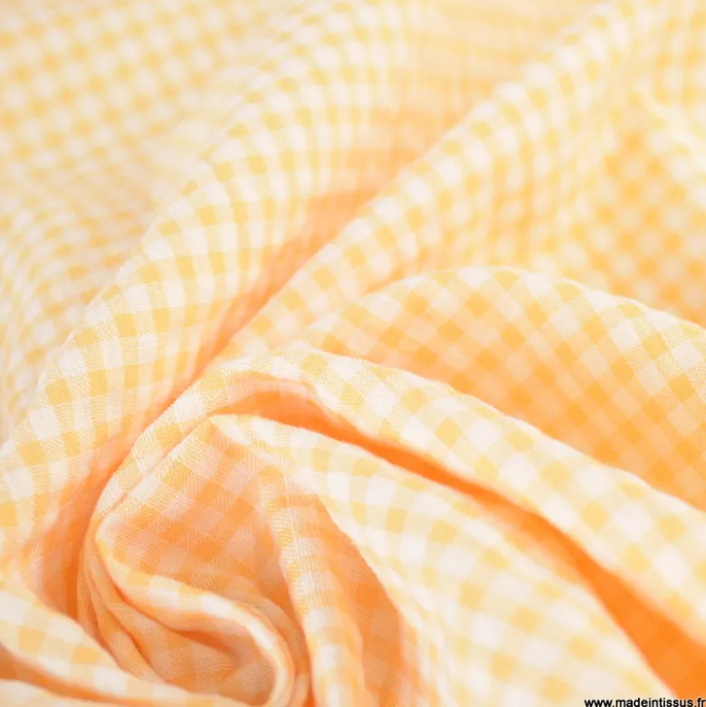 Tissu seersucker Vichy petits carreaux jaune et blanc - OEKO TEX