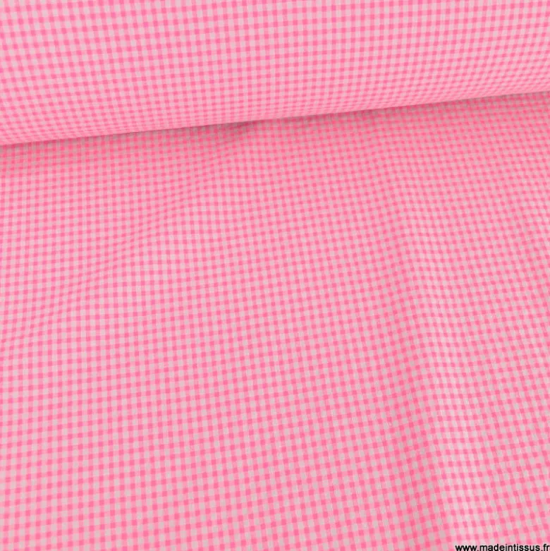 Tissu seersucker Vichy petits carreaux Rose Fluo - OEKO TEX