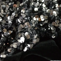 Tissu Sequin Argent sur velours noir
