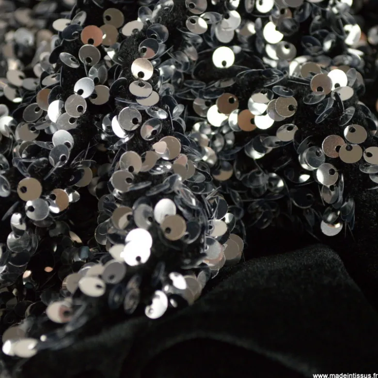 Tissu Sequin Argent sur velours noir