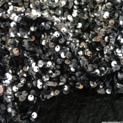 Tissu Sequin Argent sur velours noir