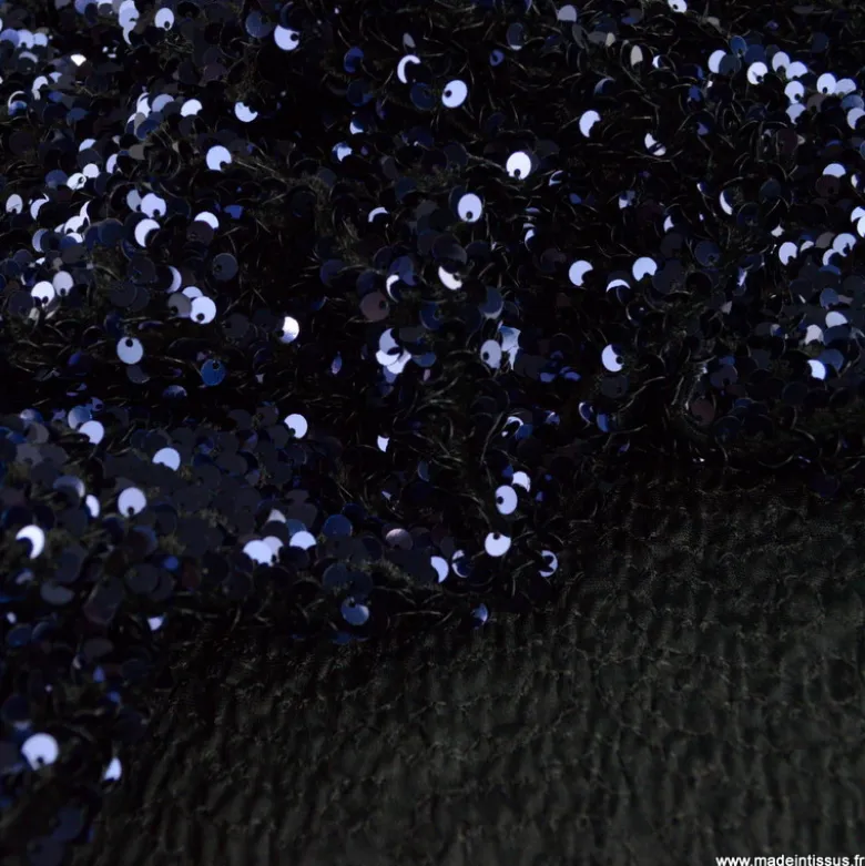 Tissu Sequin bleu marine sur velours