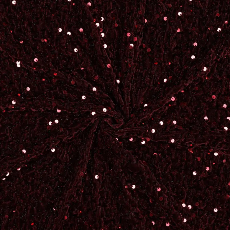 Tissu Sequin fin sur base velours - Bordeaux