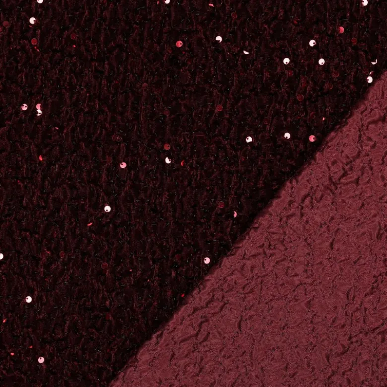Tissu Sequin fin sur base velours - Bordeaux