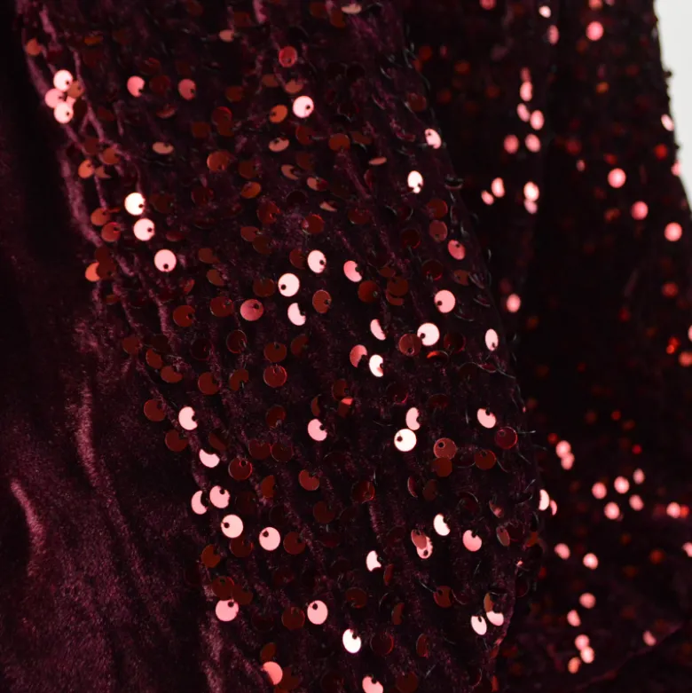Tissu Sequin fin sur base velours - Bordeaux
